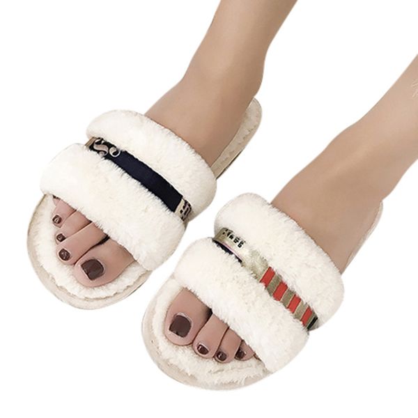 

women slippers winter flat shoes funny home slippers female indoor shoes fur slides warm soft slip on ladies slides 2019, Black