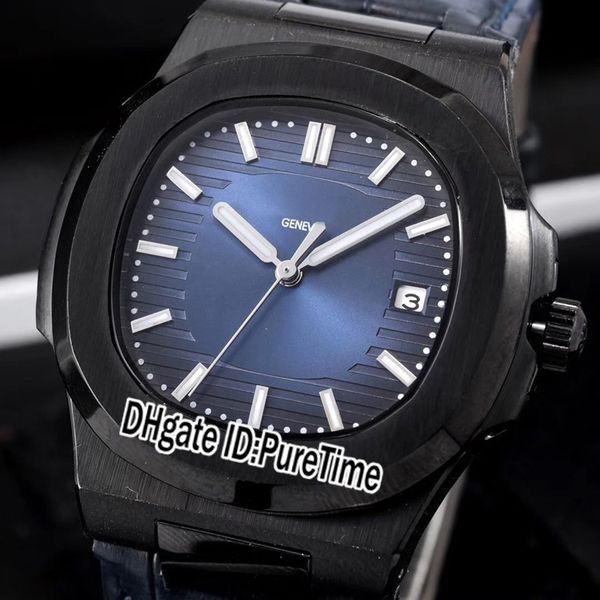 

new classic 5711 pvd steel black d-blue texture dial date a2813 automatic mens watch black leather sports watches 5 colors puretime pb302a4, Slivery;brown