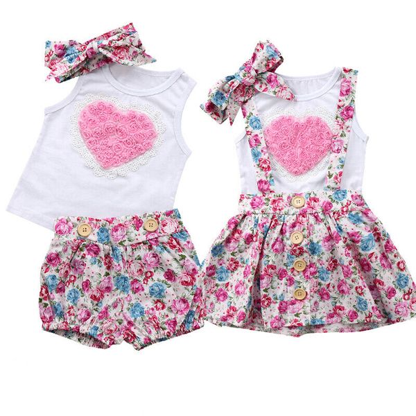 

pudcoco baby girls одежда наборы рукавов футболки+цветочные юбки/шорты+оголовье 3шт хлопок лето малыш младенческие наряды 0-6y, White
