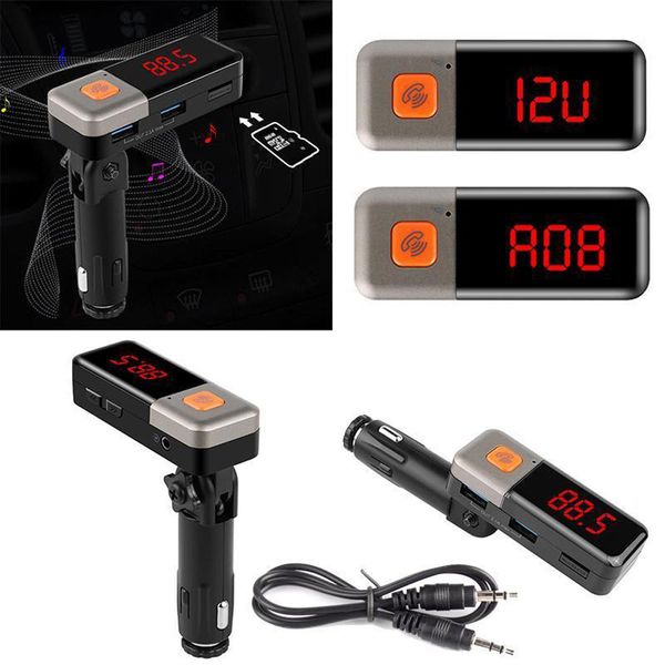

car bluetooth hands-fm transmitter mp3 player dual usb charger audio cable with 2 reversible usb outputs #wl1