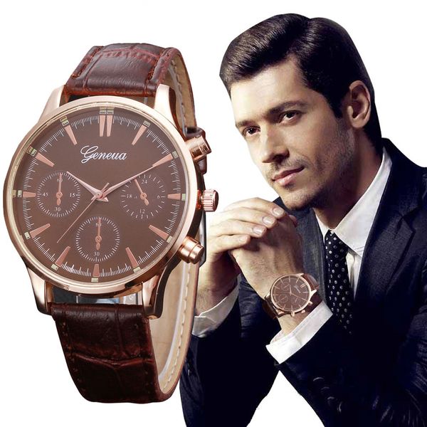 

mens retro design leather band analog alloy quartz wrist men's watch wrist party decoration suit dress watch gifts male man boyf, Slivery;brown