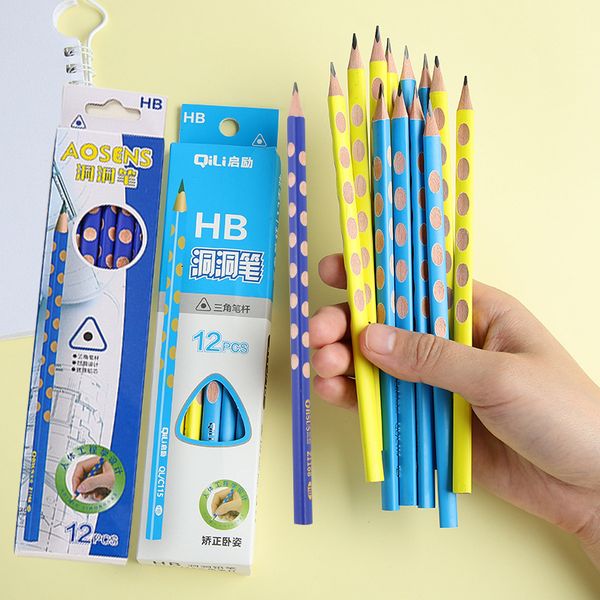 

120pcs hb wooden lead pencils creative hole pencil for kid gifts school office supplies novelty stationery correction tools