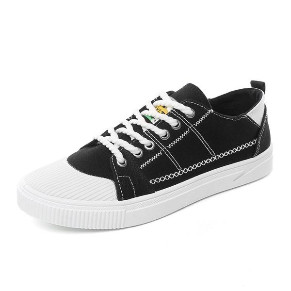 

2018 summer men's shoes loafers canvas casual flat shoes sneakers lace-up low-up fashion comfortable and breathable high quality, Black