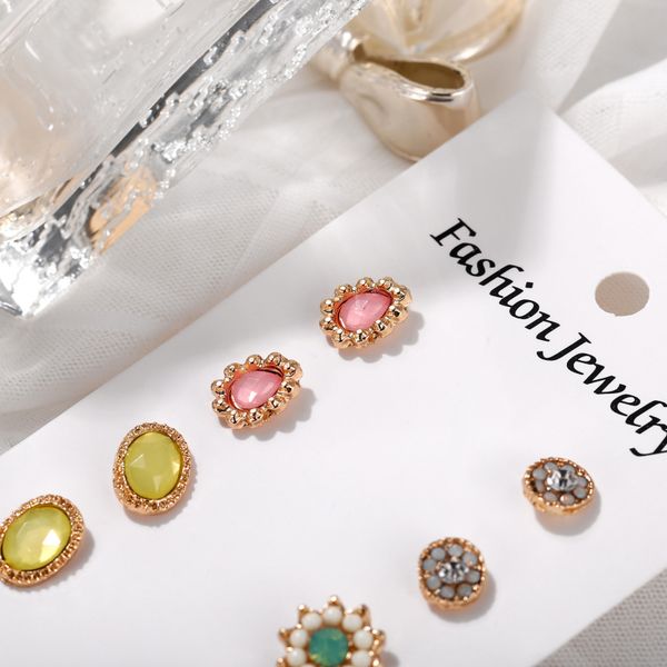 

fashion-and the united states long - style set dazzle color auger earrings with personality accessories 6pcs/set, White