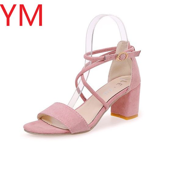 

2020 summer gladiator cross new 6cm high heels women's shoes with open toe suede word buckle women sandals rome 3colour, Black