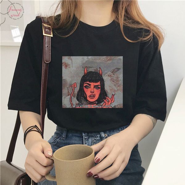 

summer fashion casual t shirt funny cartoon printed t shirt aesthetic harajuku t shirt womens ullzang v neck graphics drop shipping, White