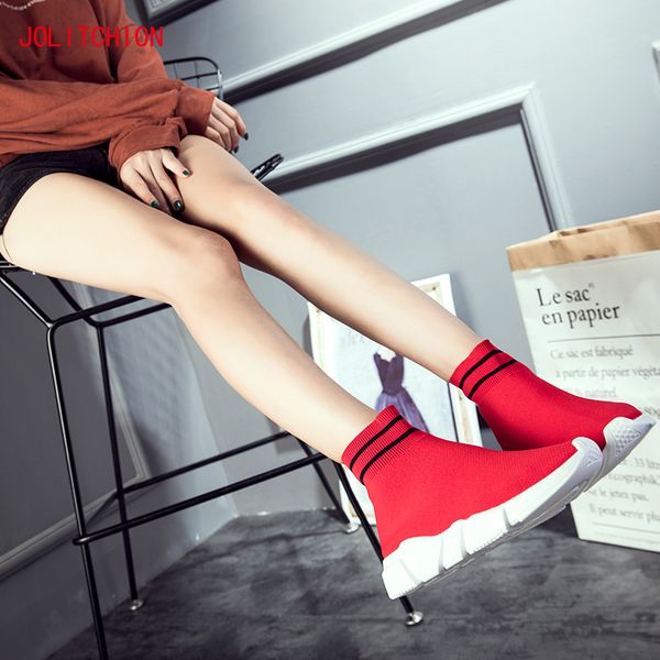 

fashion sneakers platform 2018 soft heel casual high knitted woman leisure ankle sock fabric mesh shoes mx200425, Black