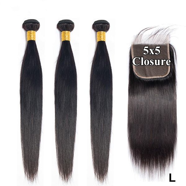 

5x5 closure with bundles 8-30" bundles with closure maxine remy straight human hair with closure low ratio longest hair, Black