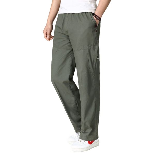 

spring autumn men casual loose pants army green black beige cotton trousers male adjustable elastic band waist streetwear man