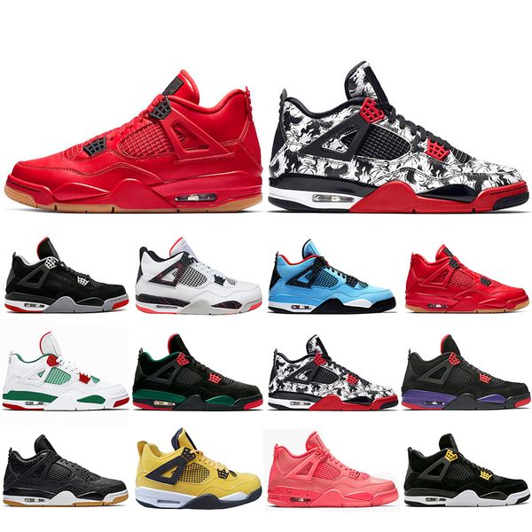

2019 New Bred Tattoo 4 IV 4s Men Basketball Shoes Travis Pizzeria Singles Day Black cat mens trainers designer Sports Sneakers US 7-13