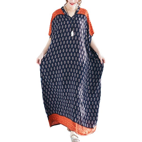 

dress woman summer 2019 vintage plus size women print loose dress v neck short sleeve baggy large size oversized maxi long, Black;gray