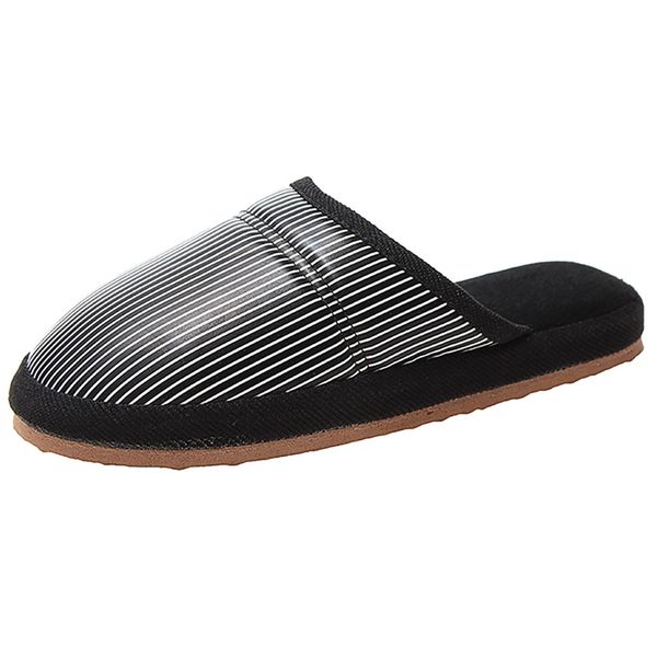 

women mens flock warm slippers couple models winter waterproof striped house floor non-slip slides plus size shoes sloffen a40, Black