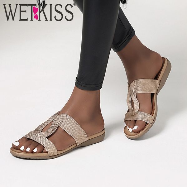 

wetkiss casual slippers for women flat shoes woman summer slides rubber sole mules shoes ladies flat sandal open toe slippers, Black