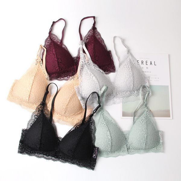 

Beautiful back wrapped chest underwear thin section push up wire free bra lace sexy bra, Black;white