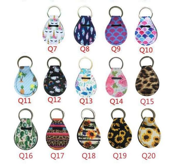 

neoprene quarter holder keychain diving material for party favor unicorn pattern floral print with metal ring mma3131