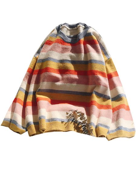 

2019 new fashion women's sweater loose autumn rainbow stripe knit sweaters sweater women knitwear, White;black