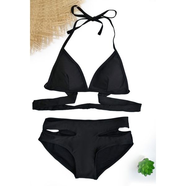 

swimsuits for women bikini high waist 2019 push up bikinis black bandage halter bikini swimsuit womens swimwear swimming solid d083, White;black