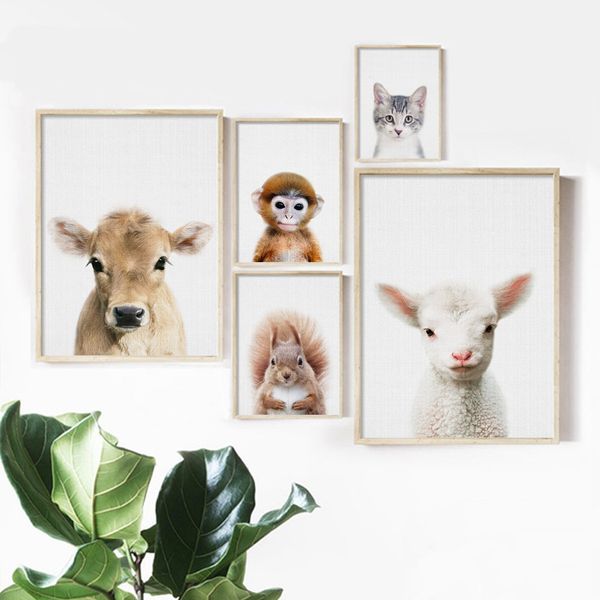 2019 Cow Sheep Cat Monkey Squirrel Wall Art Canvas Painting Nordic