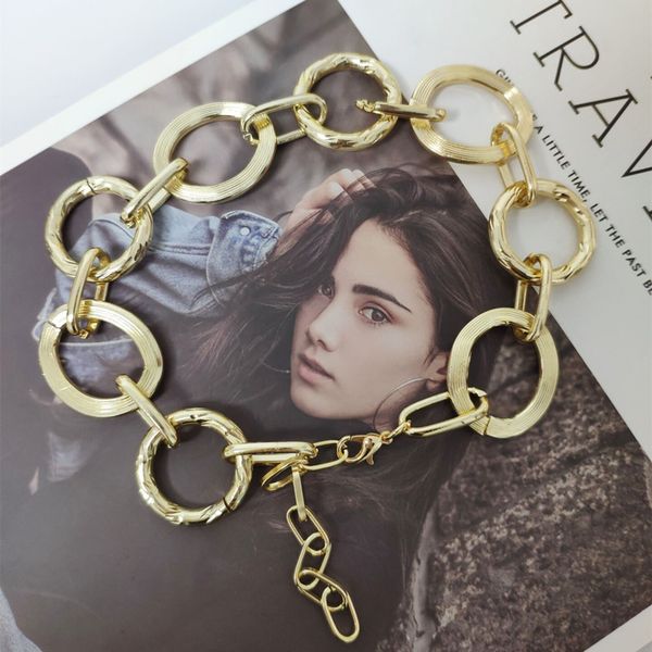 

2020 new fashion handmade women never fade chain necklace heavy duty padlock choker metal collar, Golden;silver