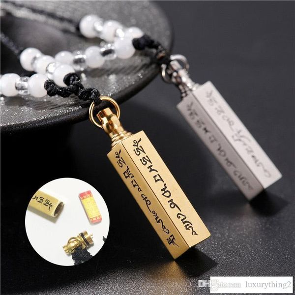 

316l stainless steel openable buddhism faith jewelry sanskrit mantra stupas amulet square pendant necklace for men women ash urn jar bottle, Silver