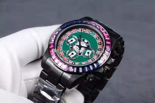 

new luxury watches black cosmic timing rainbow diamond graffiti dial mechanical automatic stainless steel master wristwatches, Slivery;brown