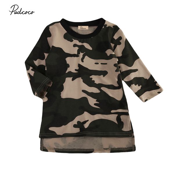 

pudcoco 2019 new fashion infant baby girls camo princess party dress newborn long sleeve t shirt winter warm clothes 0-3t, Blue