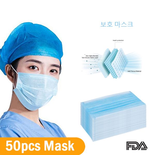 

dhl] fda certification 50 pcs/box disposable face mask thickened 3 layer non-woven 95% mouth masks maschere anti bacterial as ffp2