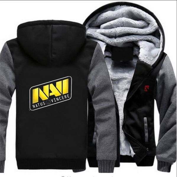 

us size s-5xl women/men dota 2 navi dend natus vincere print thicken hoodies winter woolen zipper coat casual velvet jacket, Black