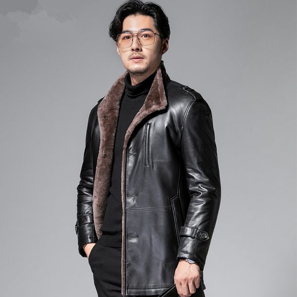 

genuine leather jacket men sheep shearing winter coat men real fur coat natural wool jacket for mens clothing casaco yy864, Black