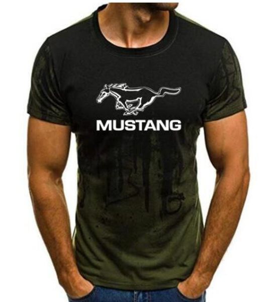 

2020 for mustang t-shirt men gradient color short sleeve beefy muscle basic solid blouse tee shirt casual tshirt summer