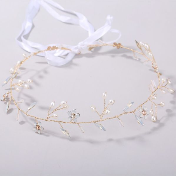 

ladies delicate elegant hair accessories bridal wedding simulation pearl headpieces women fashion flower hair vines headdress, Golden;white