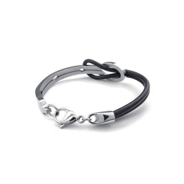 

casual leather bracelets titanium steel shackle buckle bangle charm wristband m0xf, Black