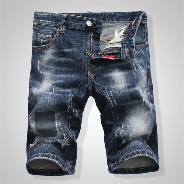 

2020 new quality brand designer men denim cool guy jeans pants holes trousers luxury italy classic hip hop jeans short, Blue