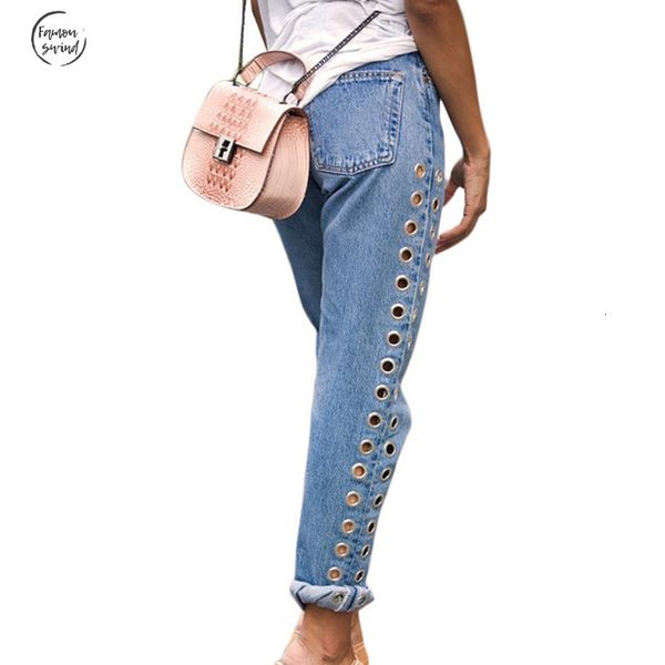 

2093 новые джинсы высокая талия boyfriend люверсы джинсы женские брюки женские джинсы для женщин drop доставка, Blue