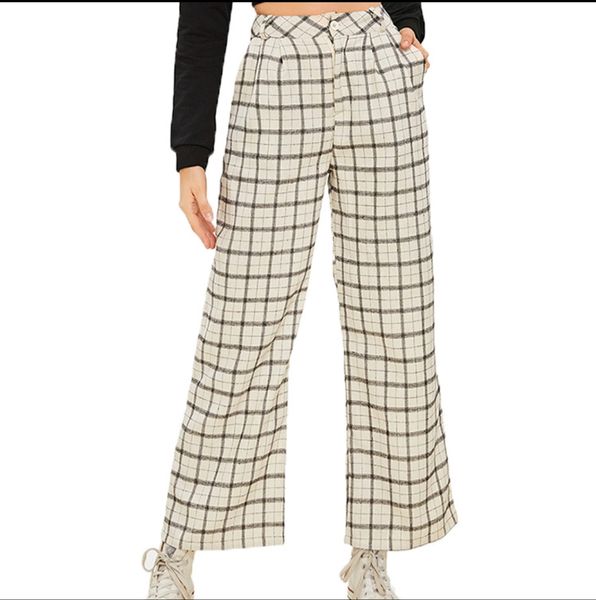 

in the summer of 2019, the new plaid trousers with high waist and wide legs will be fashionable and versatile, Black;white