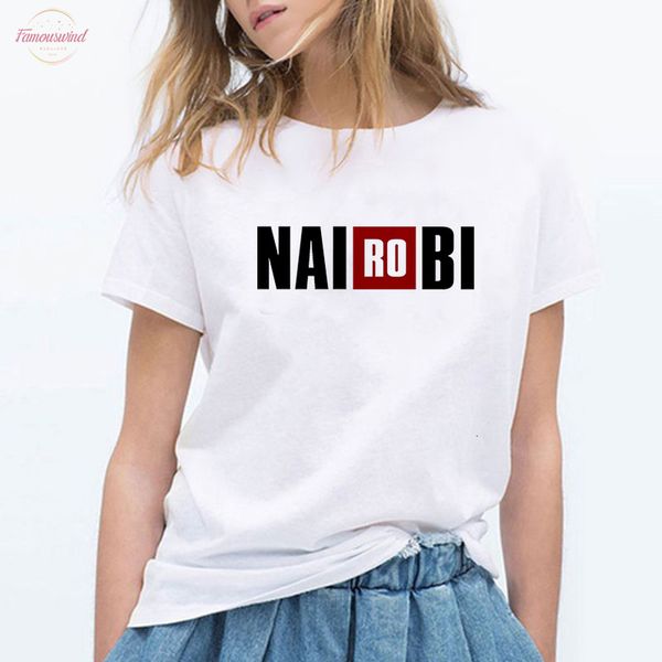 

nairobi letter print women la casa flutter sleeve de papel tv casual money heist t shirt house of paper t shirt, White