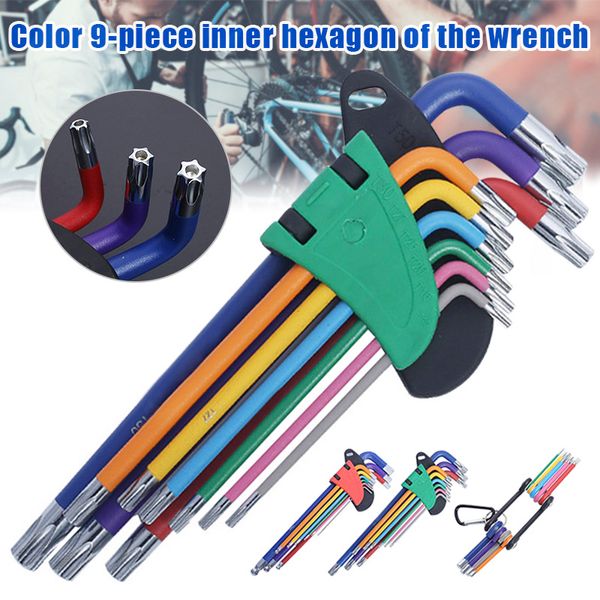 

spot 9pcs allen wrench hex key set folding hex key wrench high hardness tool set car repair tools qp2