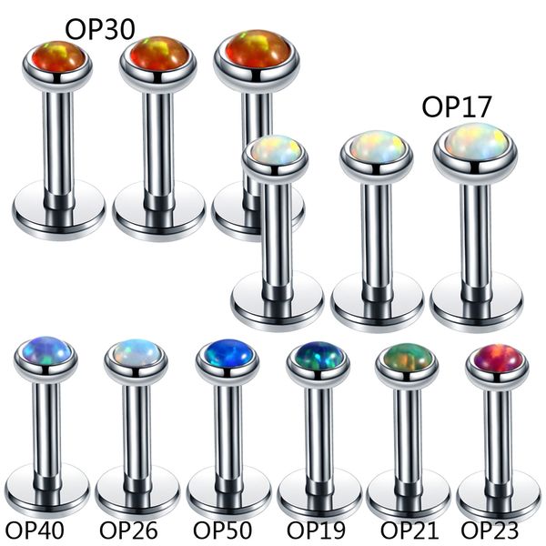 

h-s steel opal nose screw stud labret helix ring lip bar stud tragus orelha cartilage upper lobe earring piercing girl's jewelry, Slivery;golden