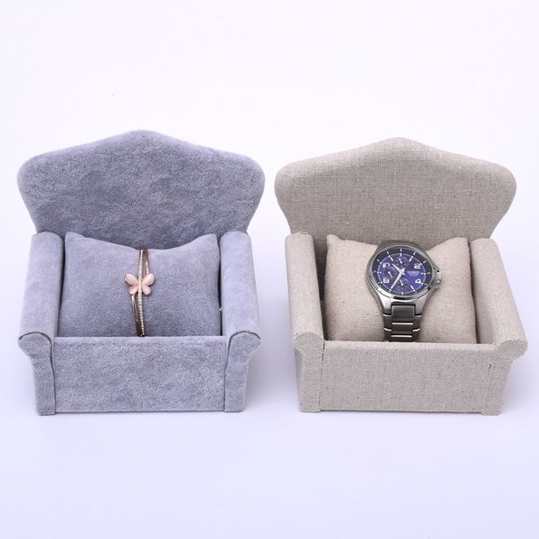 

[ddisplay]sofa shape ice velvet bracelet jewelry display, special linen watch window display stand, grey bangle container store show counter, Black