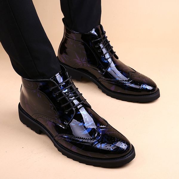 

mens fashion party nightclub dress patent leather boots carved brogue shoes oxfords bullock shoe ankle boot zapatos botas, Black