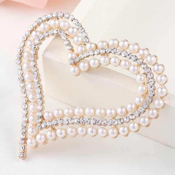 

women crystal faux pearl heart scarf brooch pin breastpin wedding accessory, Gray