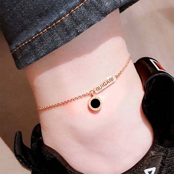 

korean-style titanium steel anklet simple personality bell-armlets womens mori-style trill does not fade mesh red-legged chain, Red;blue