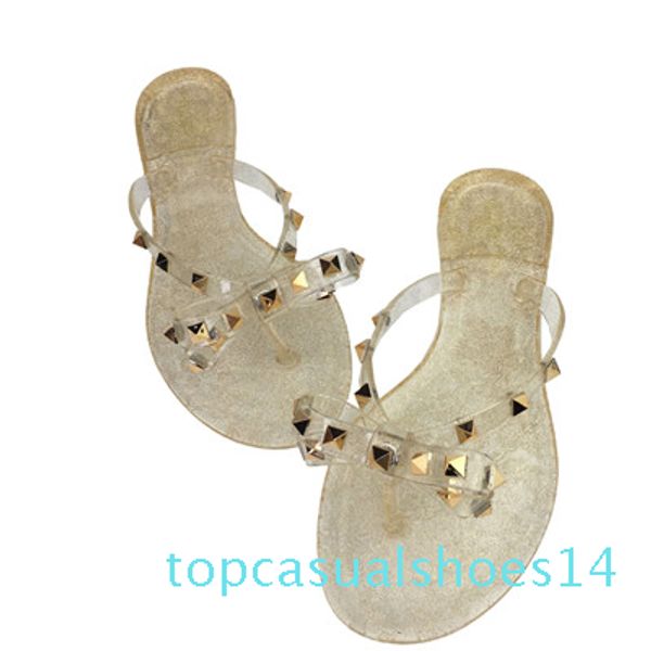 

2019 fashion women sandals flat jelly shoes bow v flip flops stud beach shoes summer rivets slippers thong sandals nude t14, Black