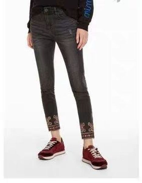 

spanish d washed leg heavy duty embroidery elastic jeans, Blue