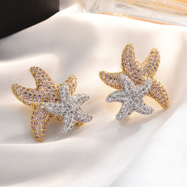 

eyer new arrival trendy double star two-tone cz cubic zircon stud earrings cute jewelry for women dating party gift, Golden;silver