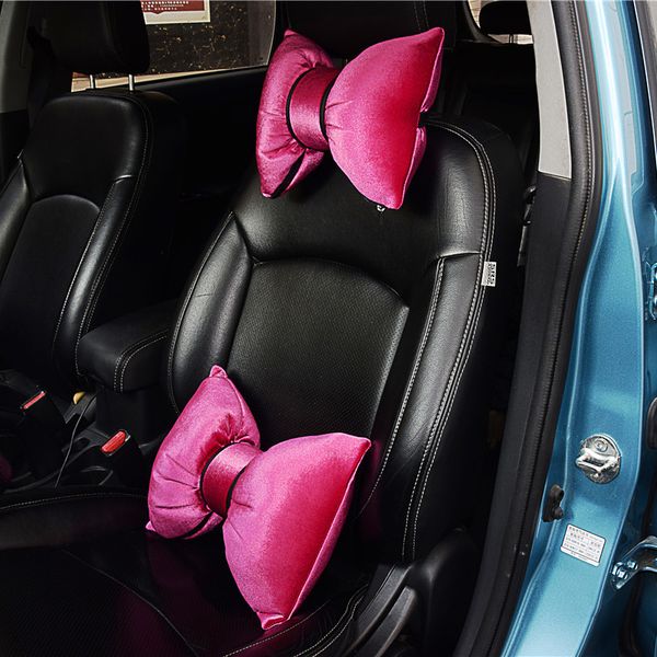 

gilrs bowknot auto headrest neck pillow car safety backrest waist lumbar support for car seats accessories pp cotton pillows