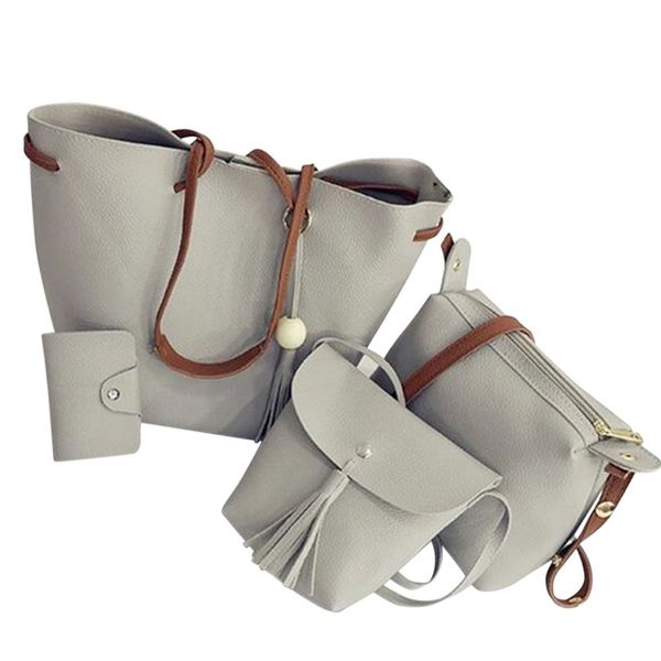 

women handbags 4pcs set pu leather tote bag shoulder crossbody bag purse purse with tassels