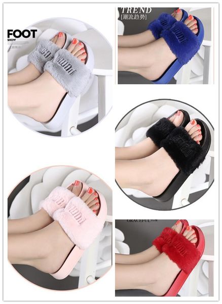 

PUMA Высокое Качество Leadcat Fenty Rihanna Роскошные Женские Сандалии дети Крытый Меховые Т