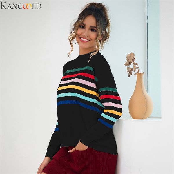 

kancoold women autumn sweater plus size geometric knitted solid long sleeve button pocket sweater new fashion, White;black