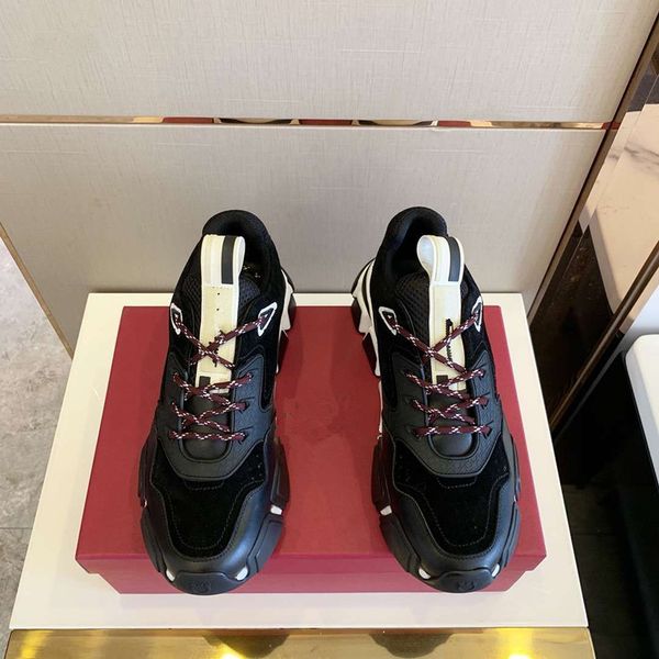 

designer men shoes fashion luxury shoes men's leather lace up platform oversized sole sneakers casual shoes with box, Black